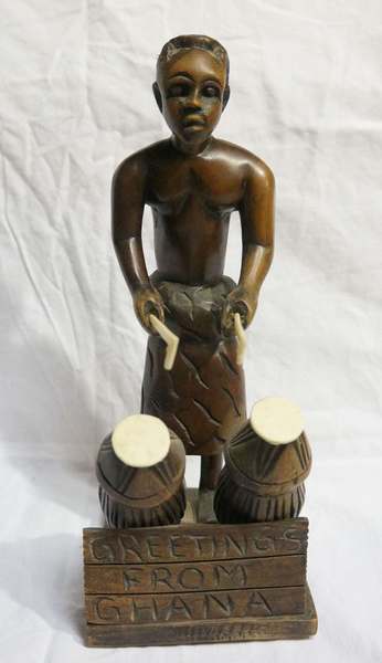 Ghana - Wood Figure with Drums  (1)